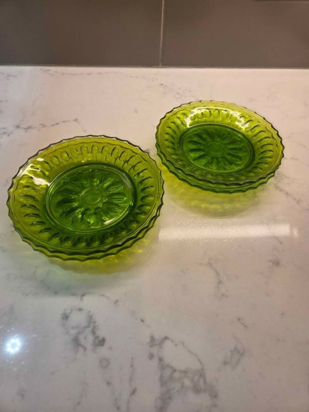 Vintage green glass plates set of 4